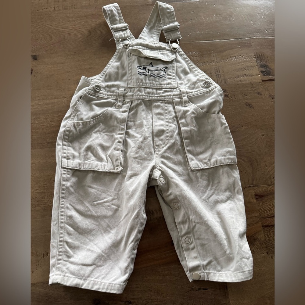Vintage cream shark embroidered Kids Overalls size 12 M